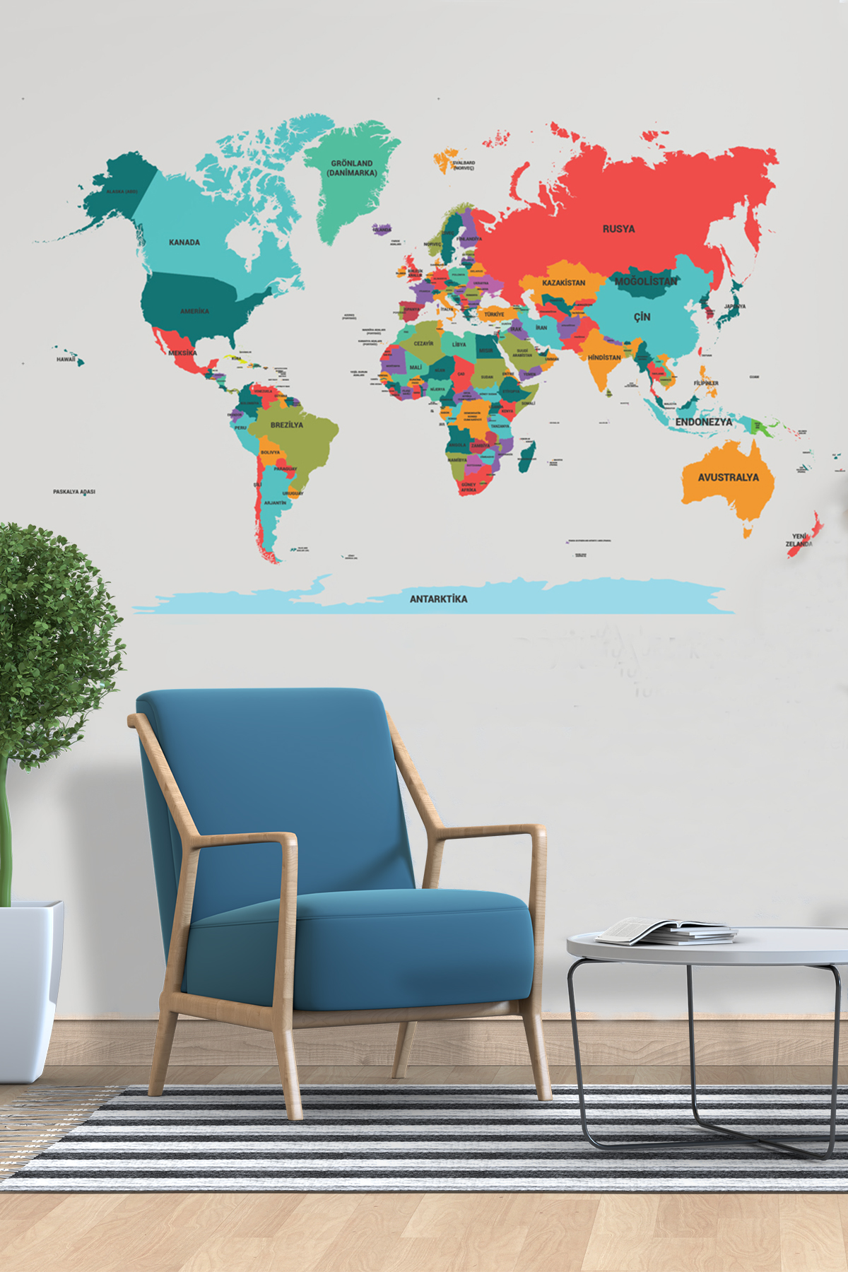 Renkli Dünya Haritası Akıllı Kağıt Şeffaf Kağıt Tahta Türkçe