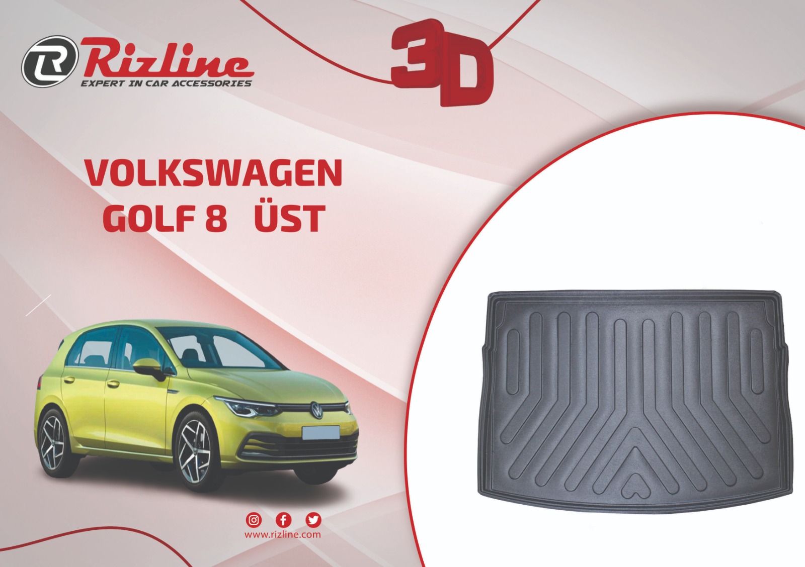 Rizline Volkswagen Golf 8 2021 Sonrası 3D Üst Bagaj Havuzu+Koku