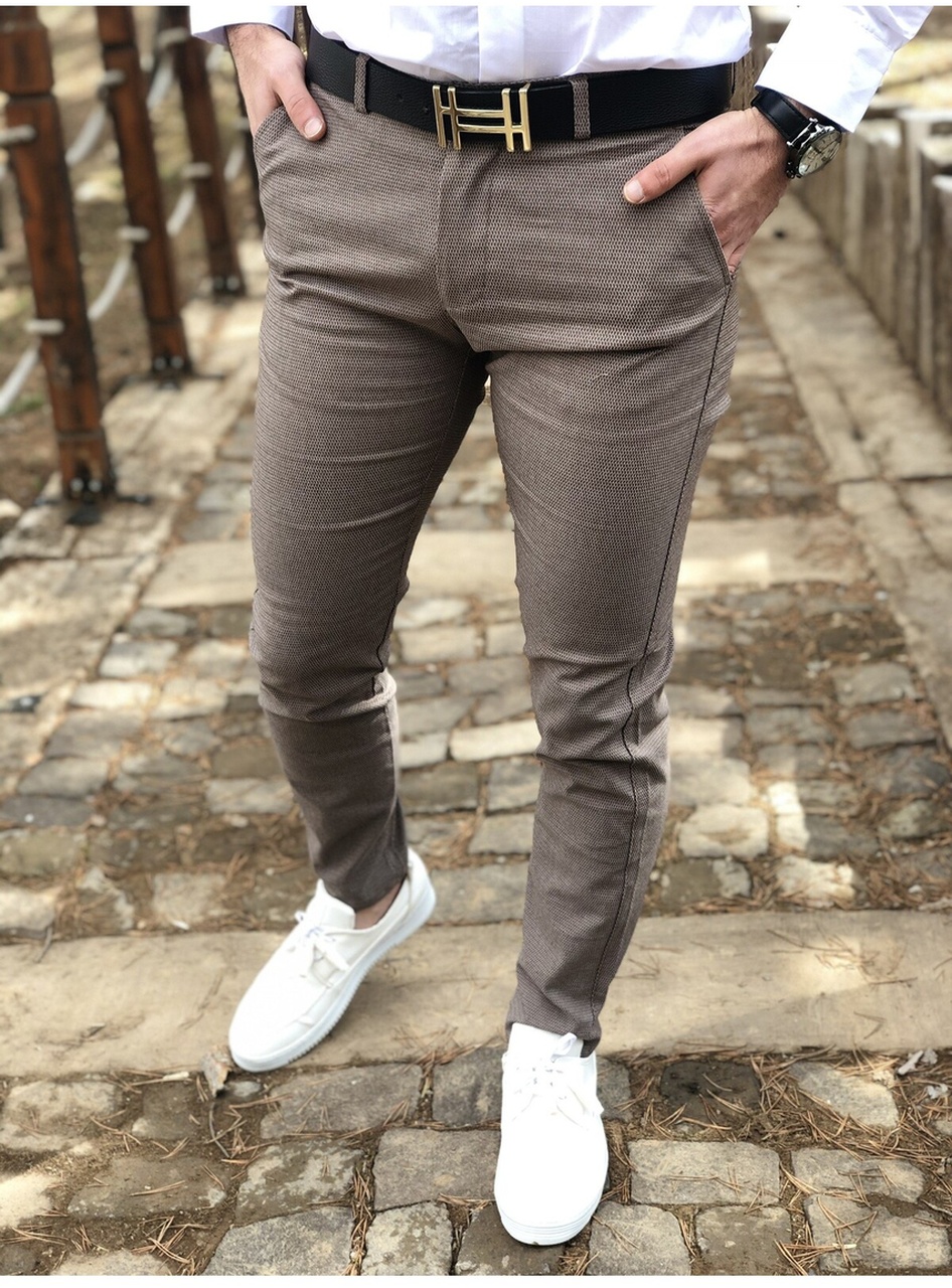 Ukdwear Erkek Kahverengi Italyan Kesim Petek Desen Keten Pantolon Kahverengi Ukd1261