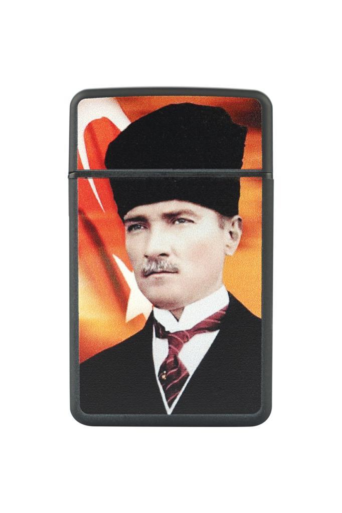 Premiumquality Atatürk Desenli Tek Torch Puro Çakmağı Kırmızı - Siyah
