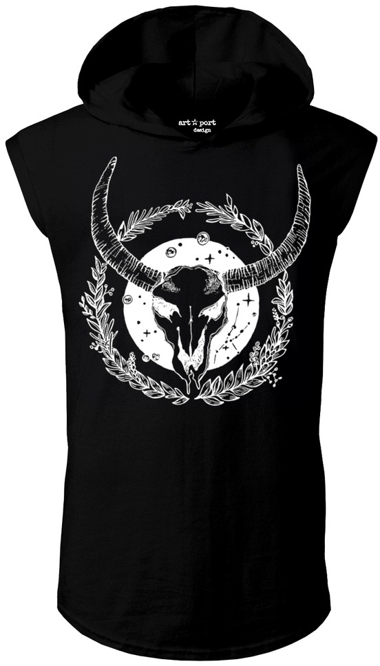 Unisex Ruh Öküzü Tasarım Kapşonlu Kolsuz Siyah T-Shirt-Siyah