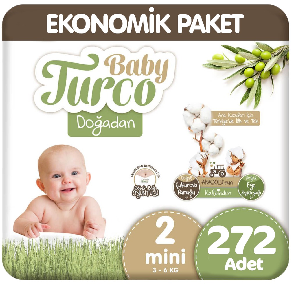 Baby Turco Doğadan Bebek Bezi 2 Numara Mini Ekonomik Paket 4 x 68 Adet