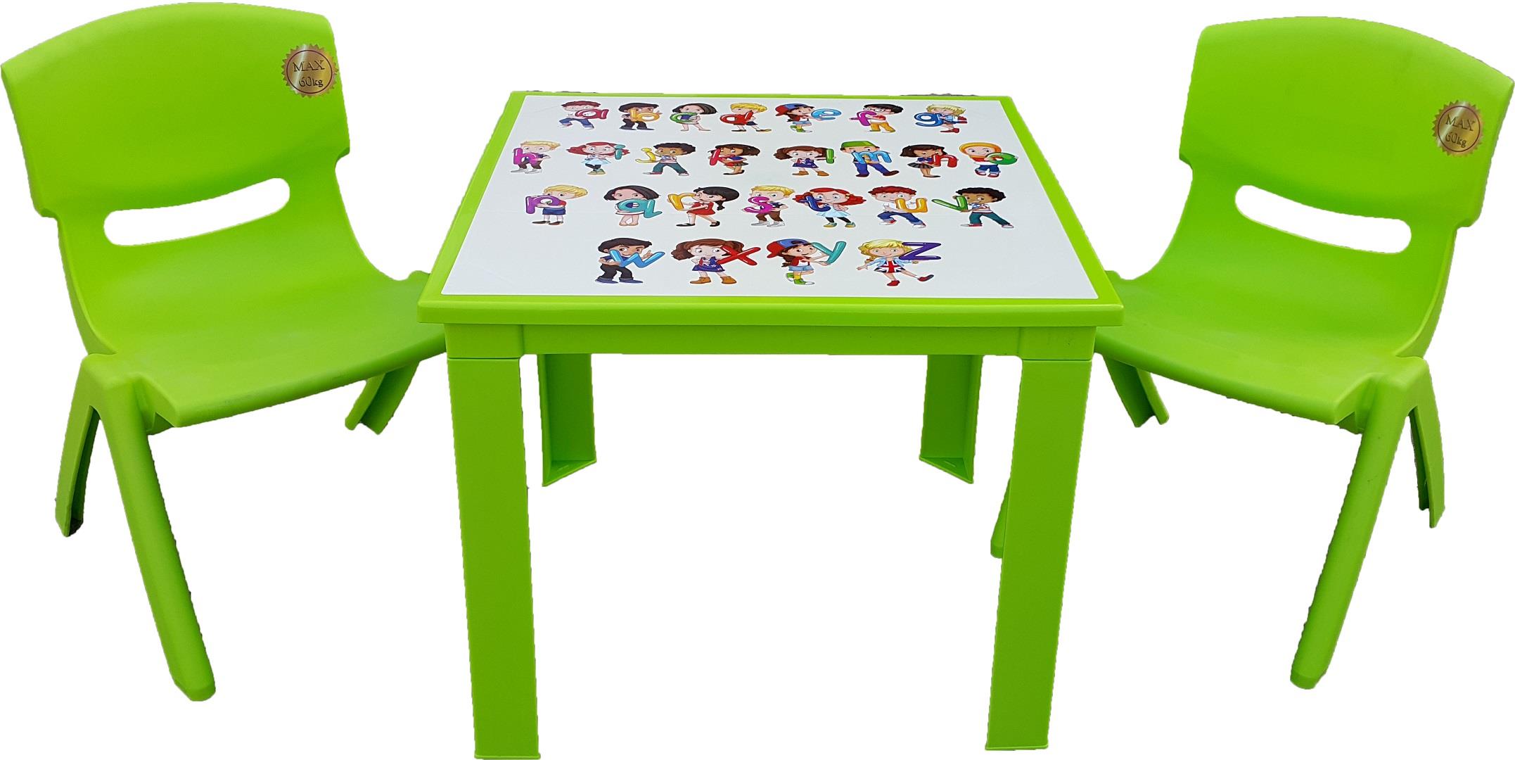 Banadabul Çocuk Masa Sandalye Takımı Yeşil Alfabe 2S 1-3 Yaş Için