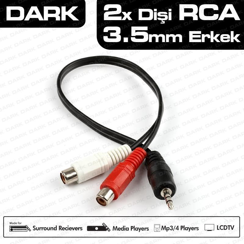 Dark 3.5Mm Stereo Erkek - 2 X Rca Dişi Dönüştürücü Ses Kablosu