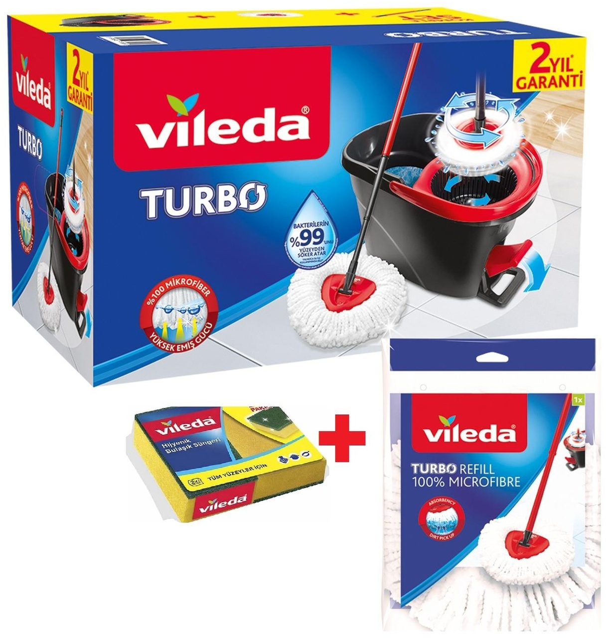 Vileda Turbo Pedallı Temizlik Seti + Yedek Mop + Sünger 2'li