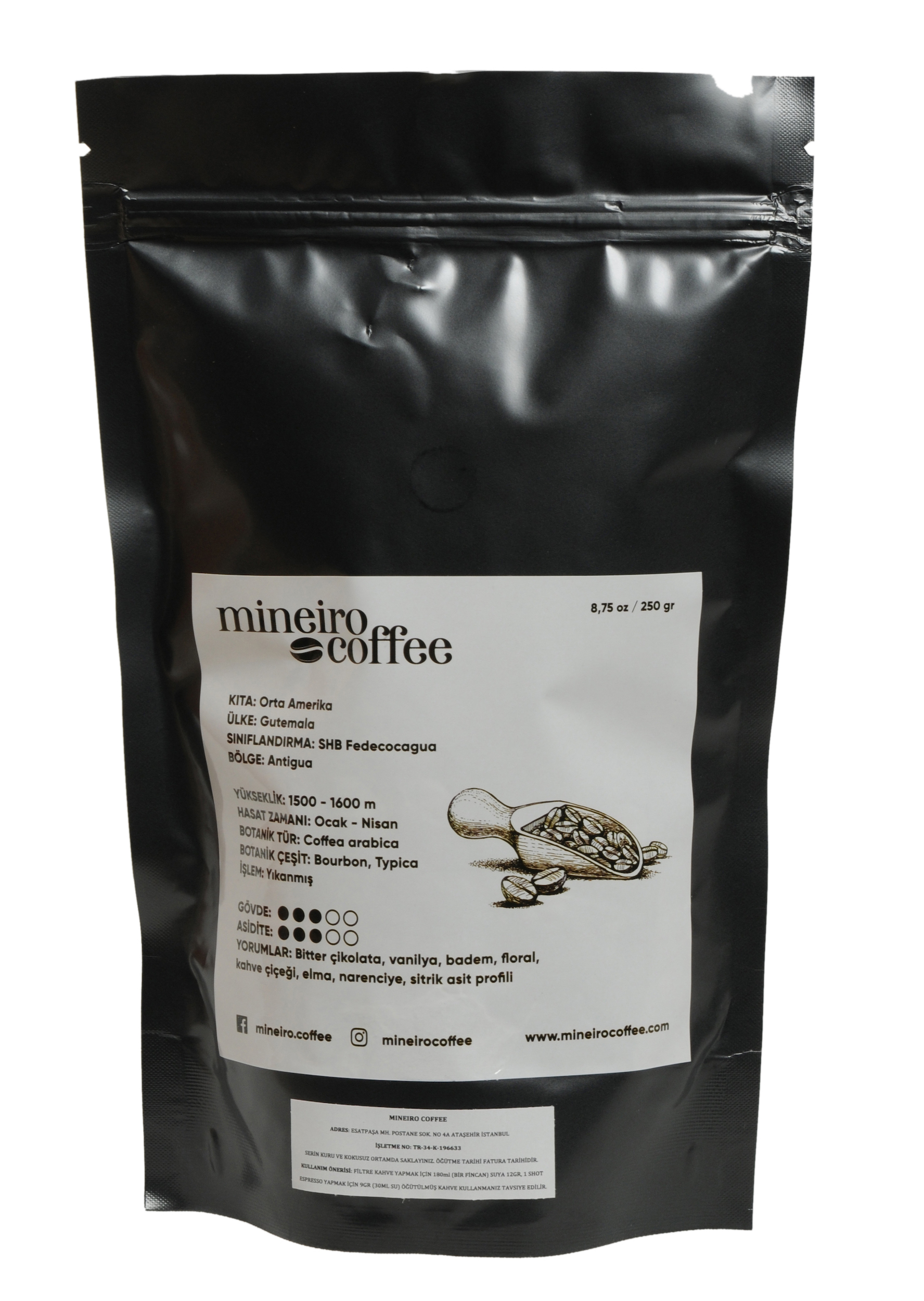 Mineiro Coffee Guatemala Antigua Çekirdek Kahve 250 G