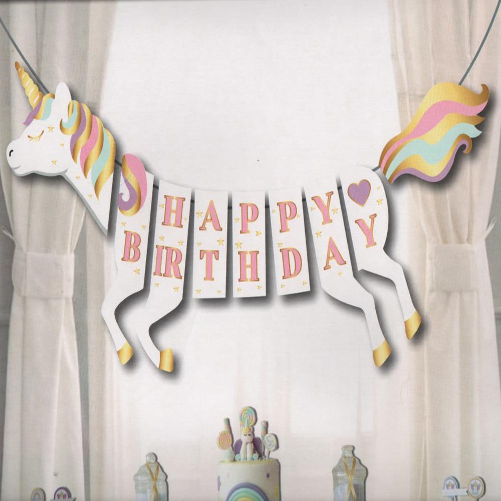 Unicorn Temalı 3d Happy Birthday Banner