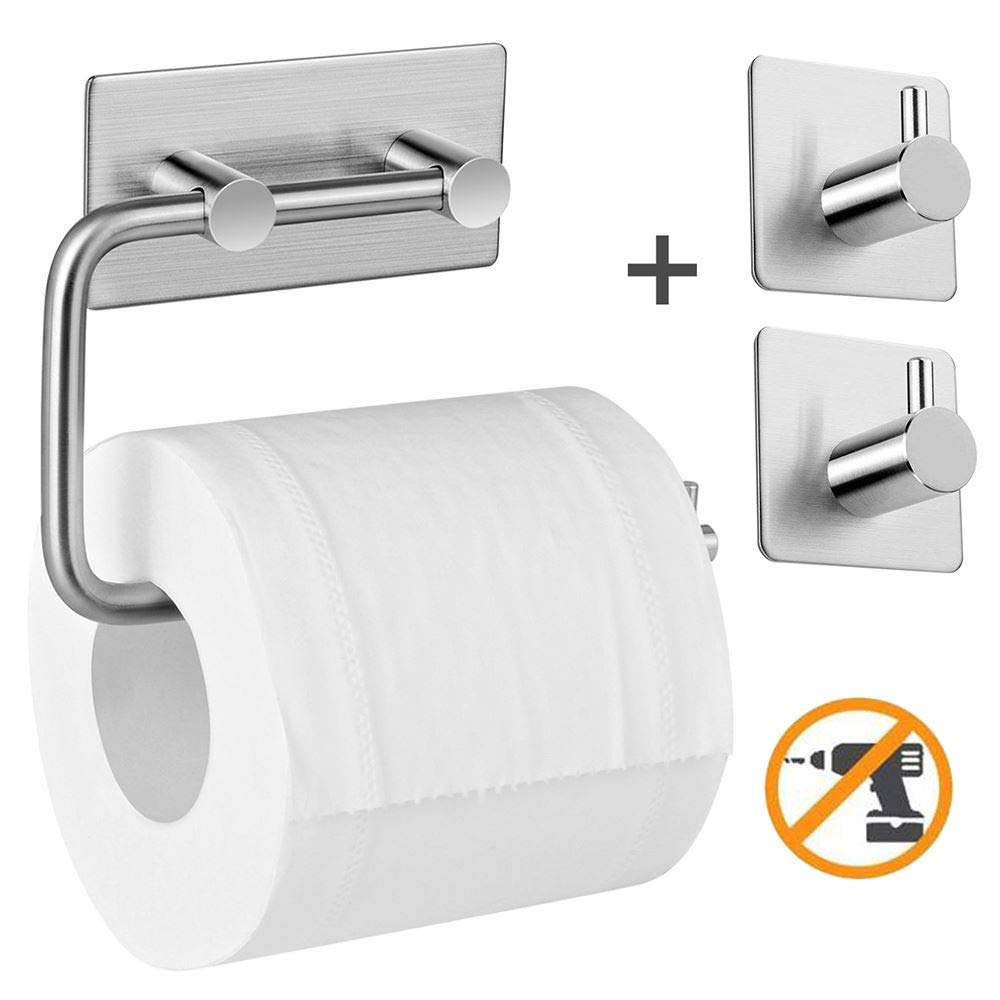 Deltahome  Paslanmaz Çelik Tuvalet Kağıtlığı Standı + 2 Askılık