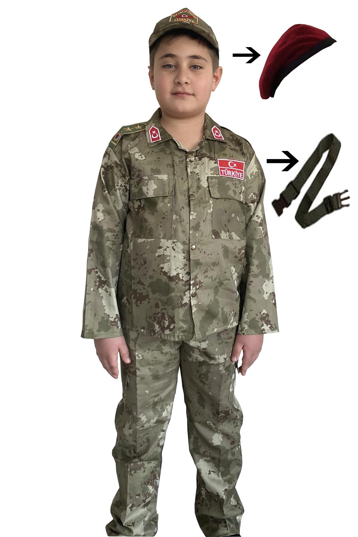 (5 Parça ) Çocuk Asker Kıyafeti Yeni Tip Çocuk Asker Kostümü Komando Kıyafeti