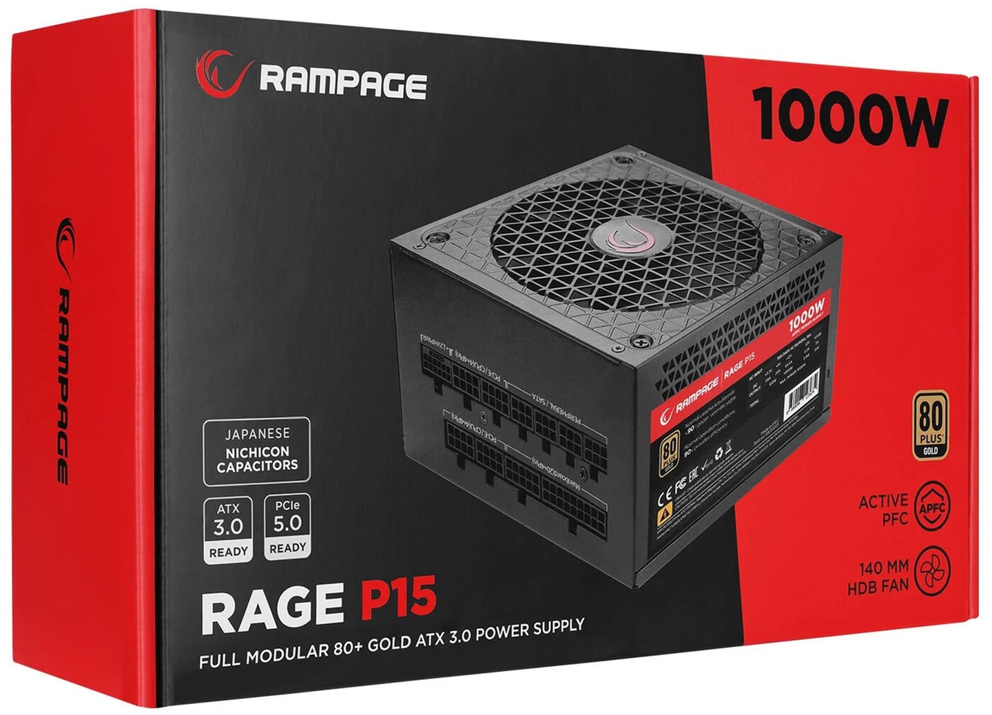 Rampage RAGE P15 1000W 80+ Gold APFC HDB Fan ATX3. Güç Kaynağı