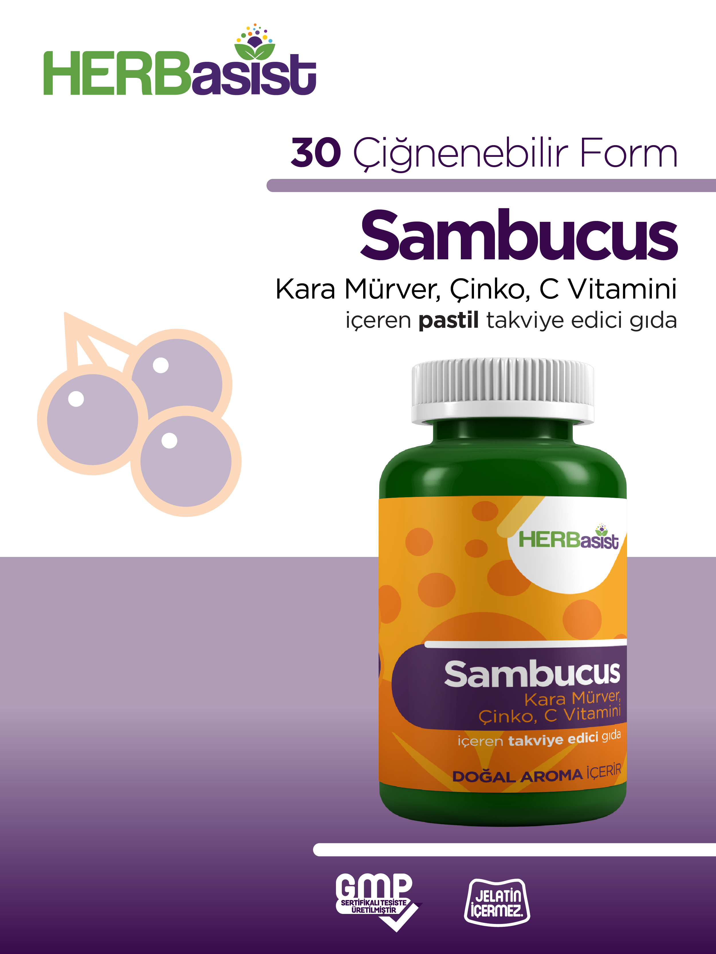 HERBasist Gummy Sambucus Kara Mürver, Çinko ve C Vitamini