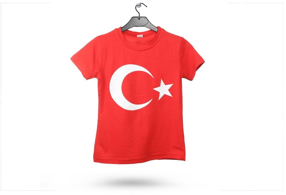 Türk Bayrağı Baskılı Penye Kısa Kollu Tişört (Kız-Erkek)