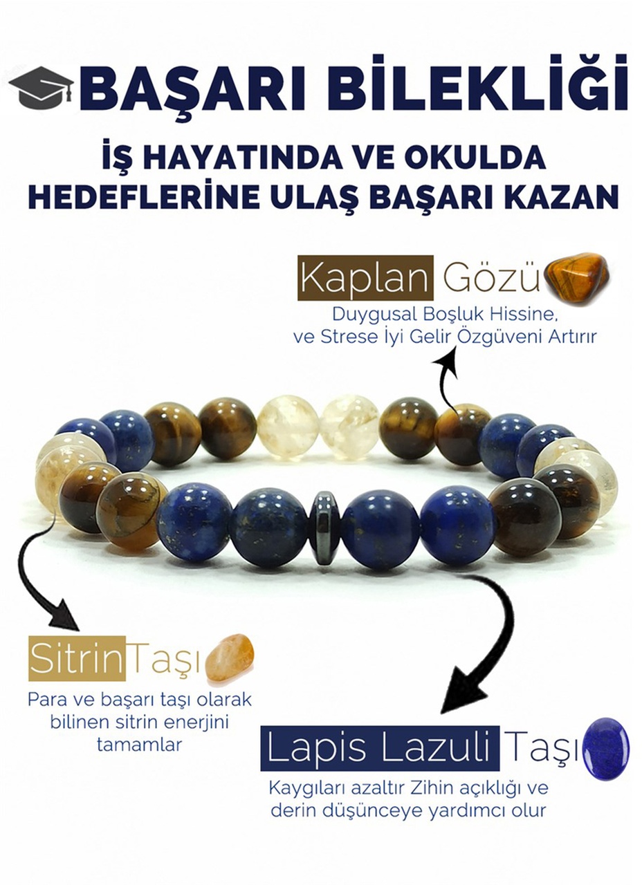 Başarı Bilekliği Sitrin Lapis Lazuli Kaplangözü Doğal Taş Bileklik