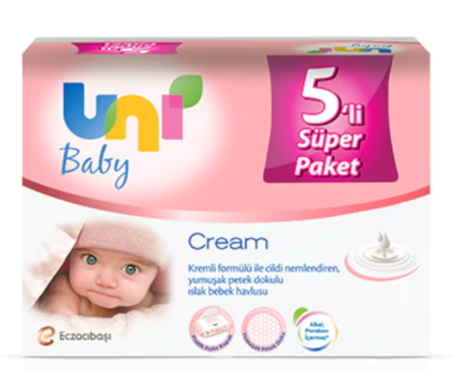 Uni Baby Cream Islak Bebek Havlusu 5'Li Süper Paket 280'Li