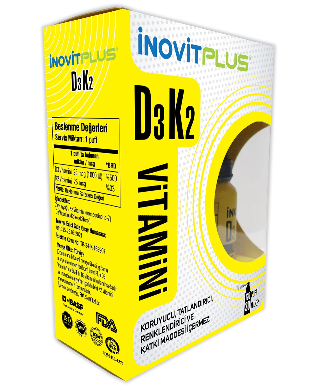 İnovitPlus Vitamin D3 K2 Menaquinone-7 20 ML (130 Puff)