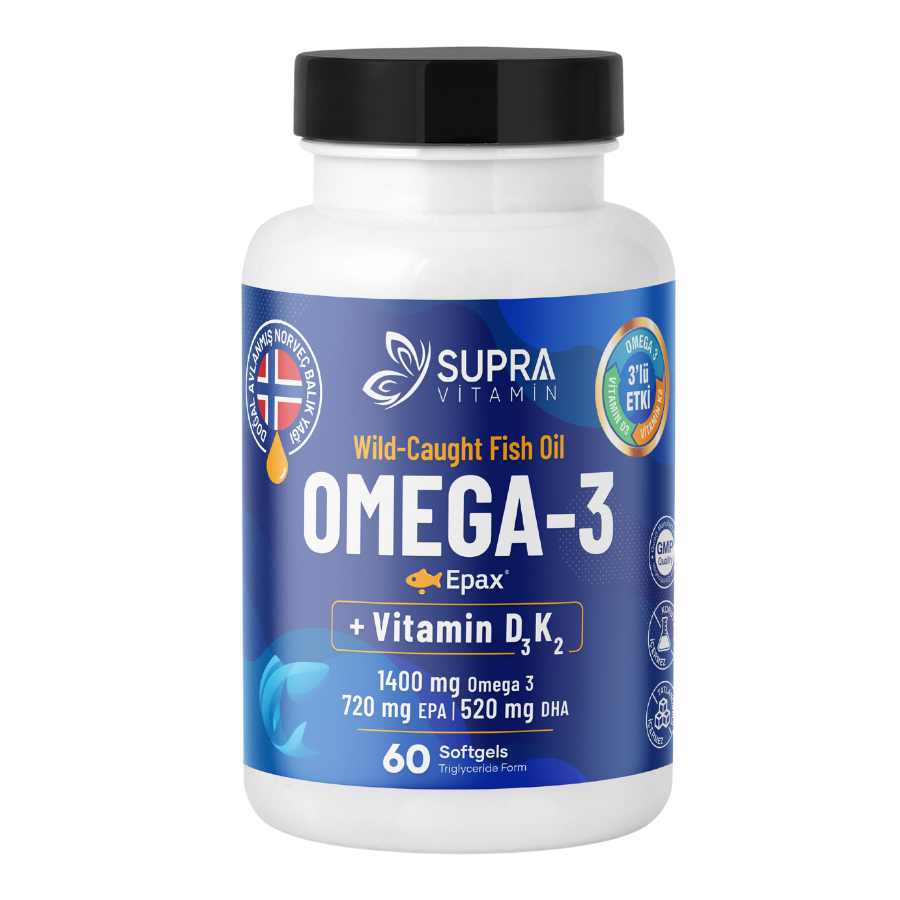 Supra Vitamin Omeg-3 Balık Yağı 1400 Mg Balık Yağı + Vitamin D3 & K2 60 Softgels