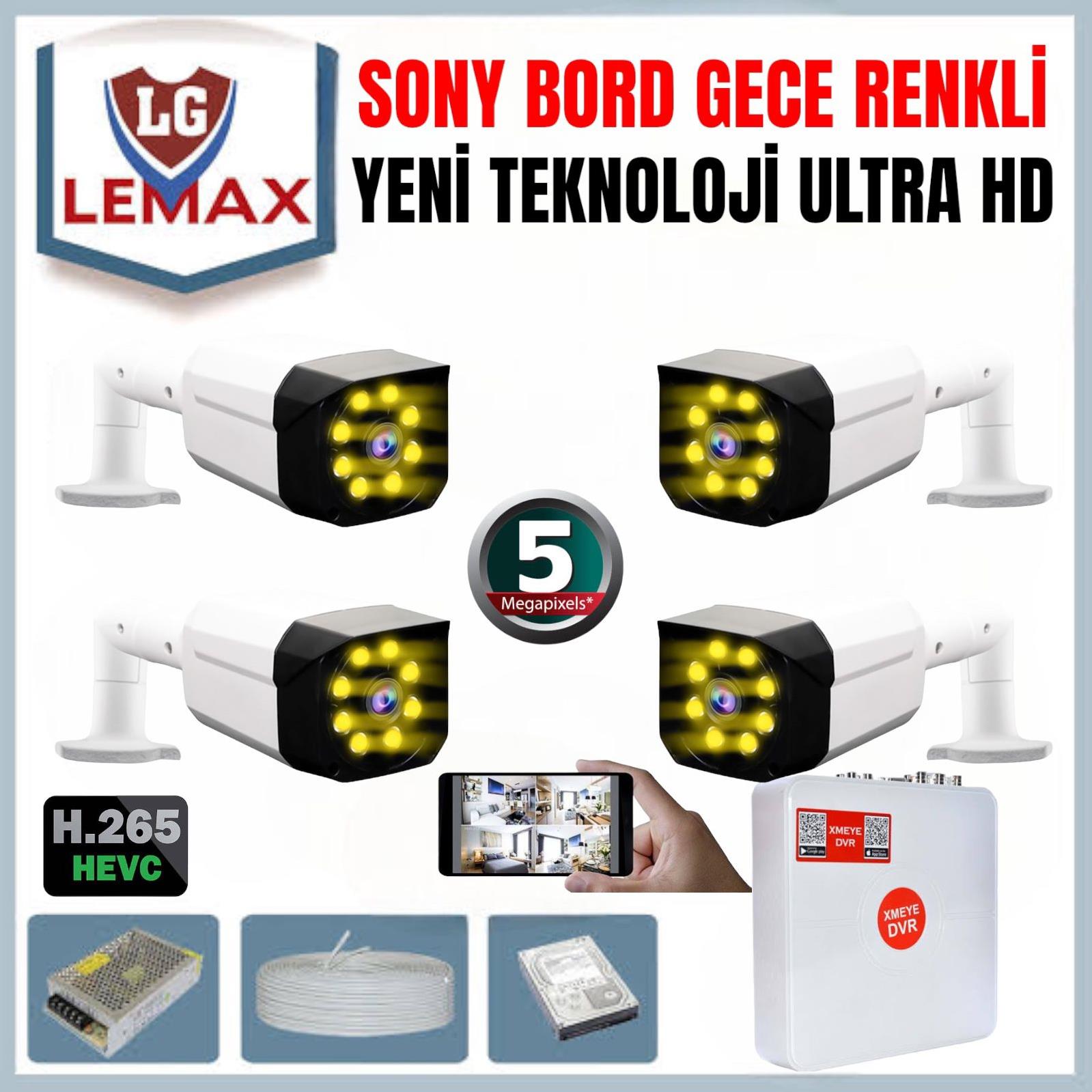 4 Kameralı 5 Mp Sony Lens Gece Renkli Güvenlik Kamerası Sistemi