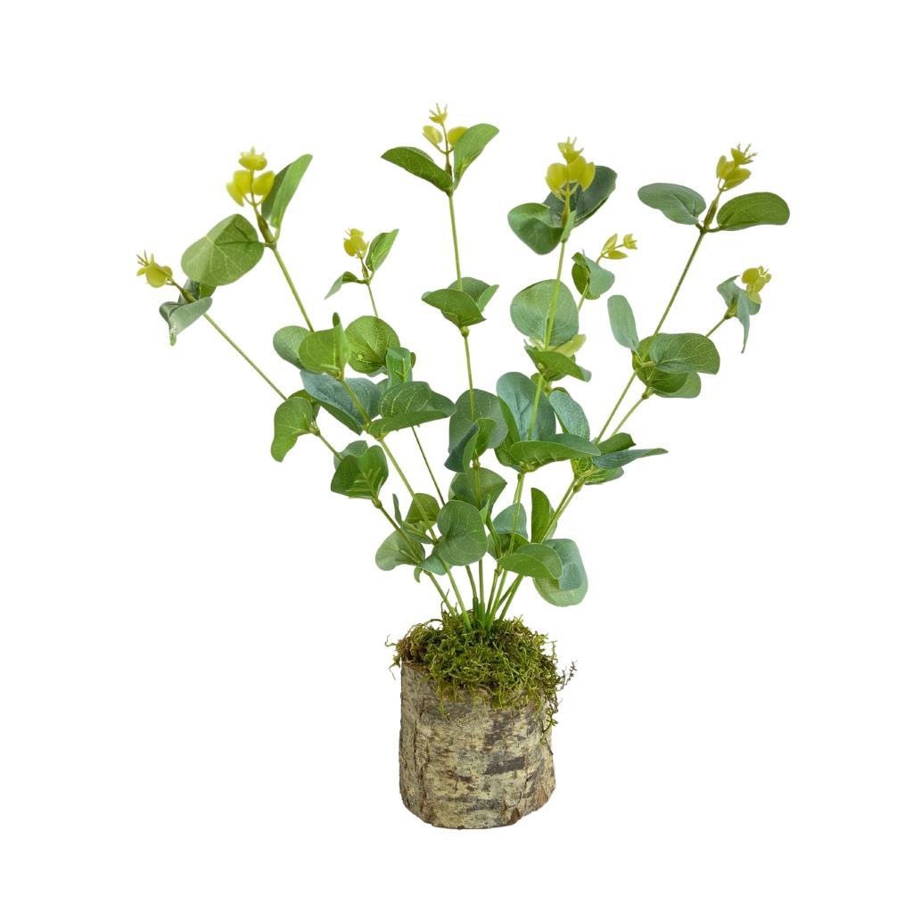 Yapay Çiçek Kütük Saksılı Okaliptus Dekoratif Masa Çiçeği Yeşil