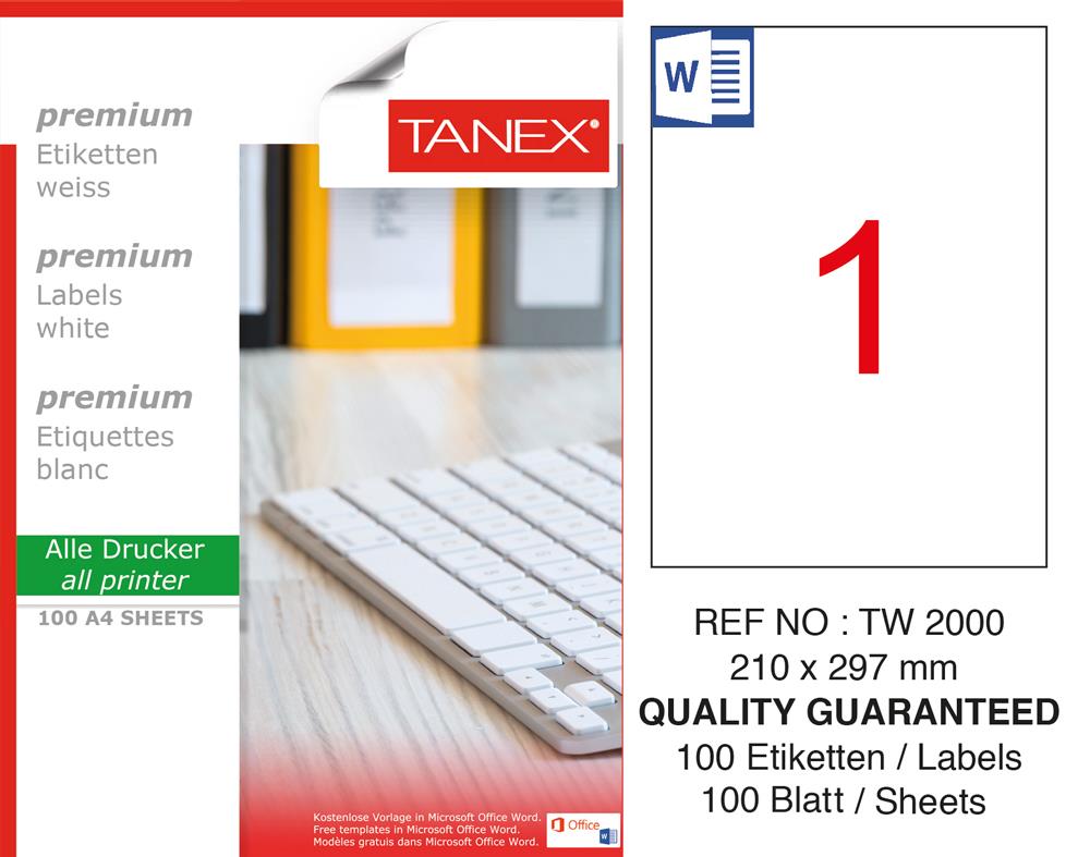 Tanex Tw-2000 210X297MM Laser Etiket 100'lü