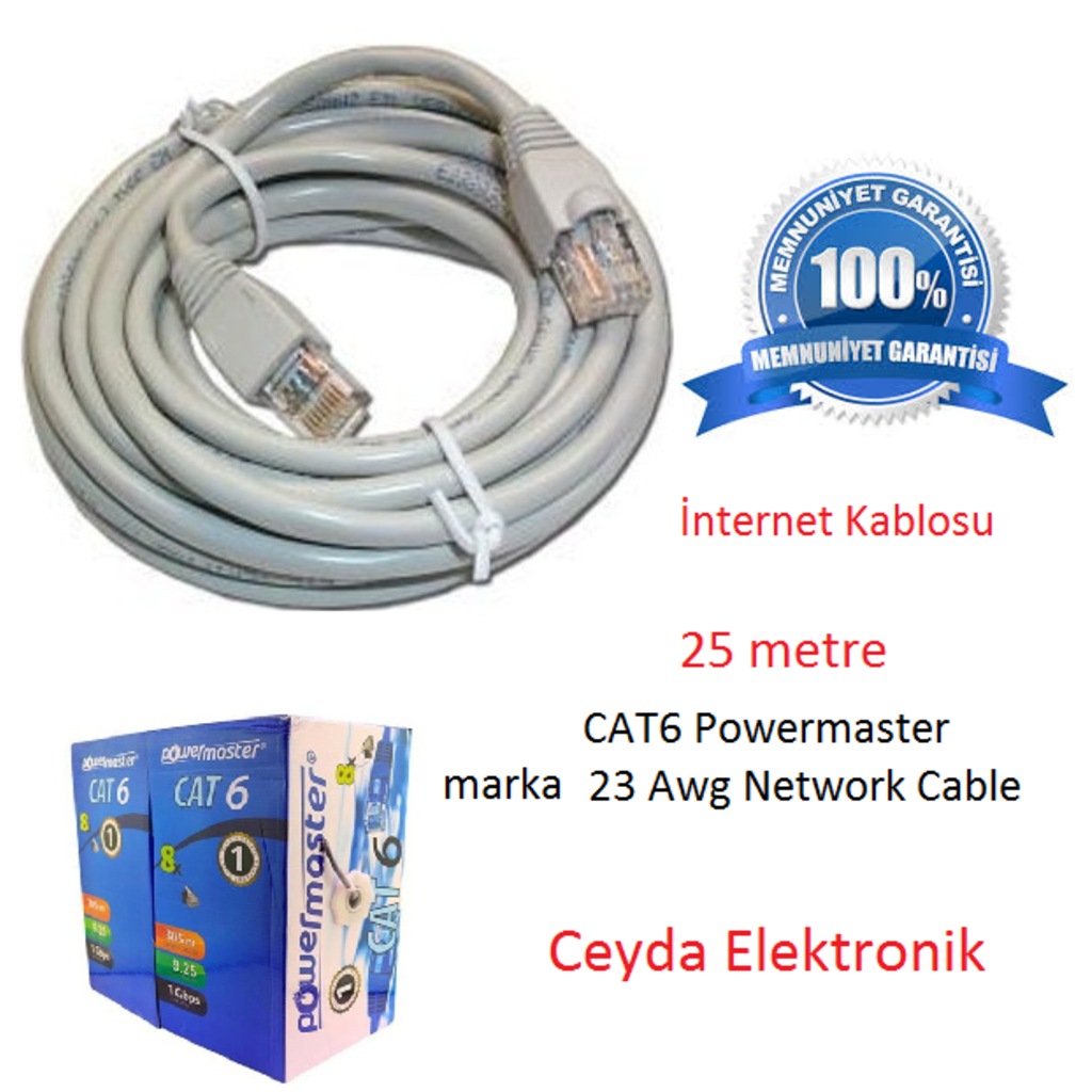 Cat6 Kablo - 25 Metre - Internet Kablosu - Network Pach Cable