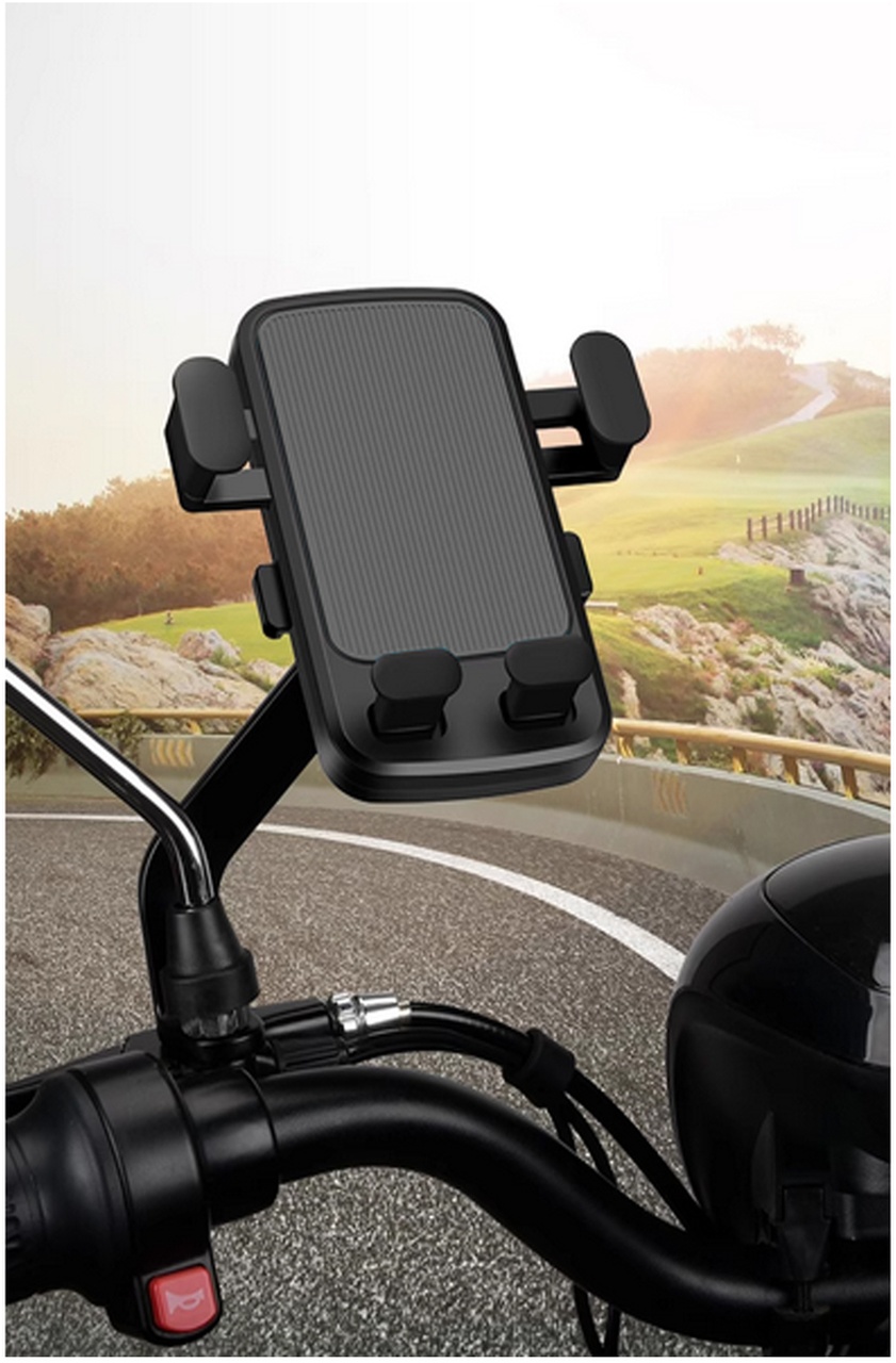 Otomatik Kilitli Ayna Bağlantılı 4.7-7.0 İnç Arası Telefonlara Uyumlu Motorsiklet Telefon Tutucu