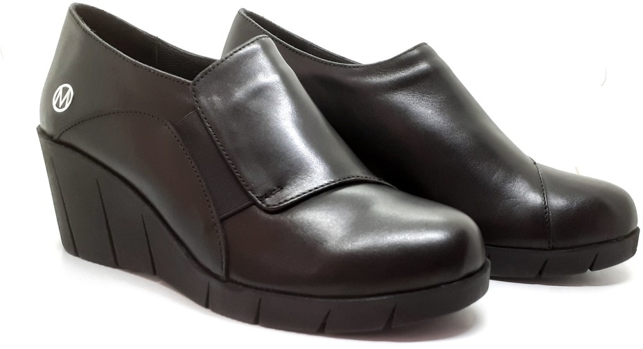 Messimod Dolgu Topuk Siyah Deri Kadın Ayakkabı-36