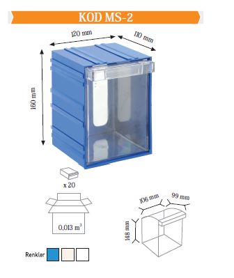 Sembol Plastik Set Ms 2 Şeffaf Plastik Çok Amaçlı Çekmeceli Kutu Mavi
