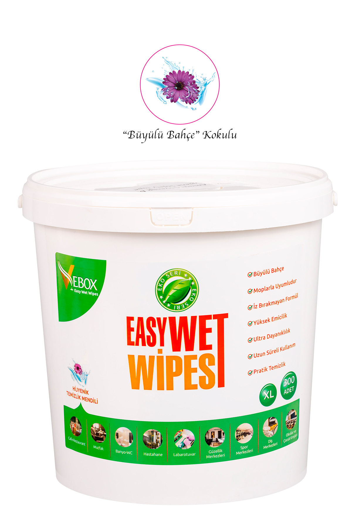 Vebox Easy Wet Wipes Büyülü Bahçe Kokulu Kova Hijyenik Temizlik Mendili XL 300 Adet