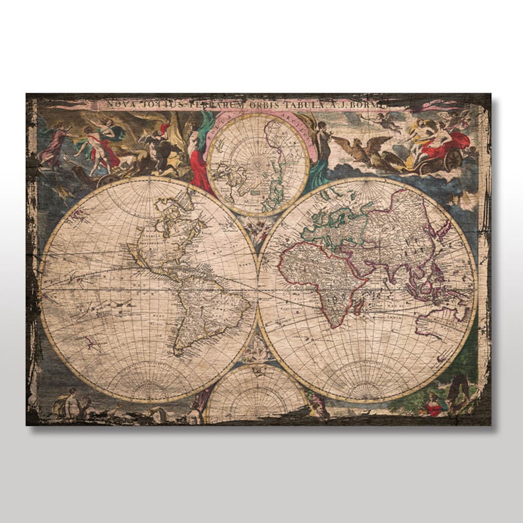 Ahşap Tablo Mitolojik Dünya Haritası Tarz