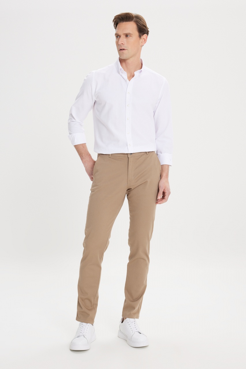 Ac&Co / Altınyıldız Classics Slim Fit Dar Kesim Pamuklu Esnek Chino Erkek Pantolon - Camel