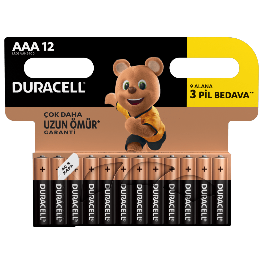 Duracell LR03/MN2400 Alkalin AAA İnce Kalem Pil 12'li