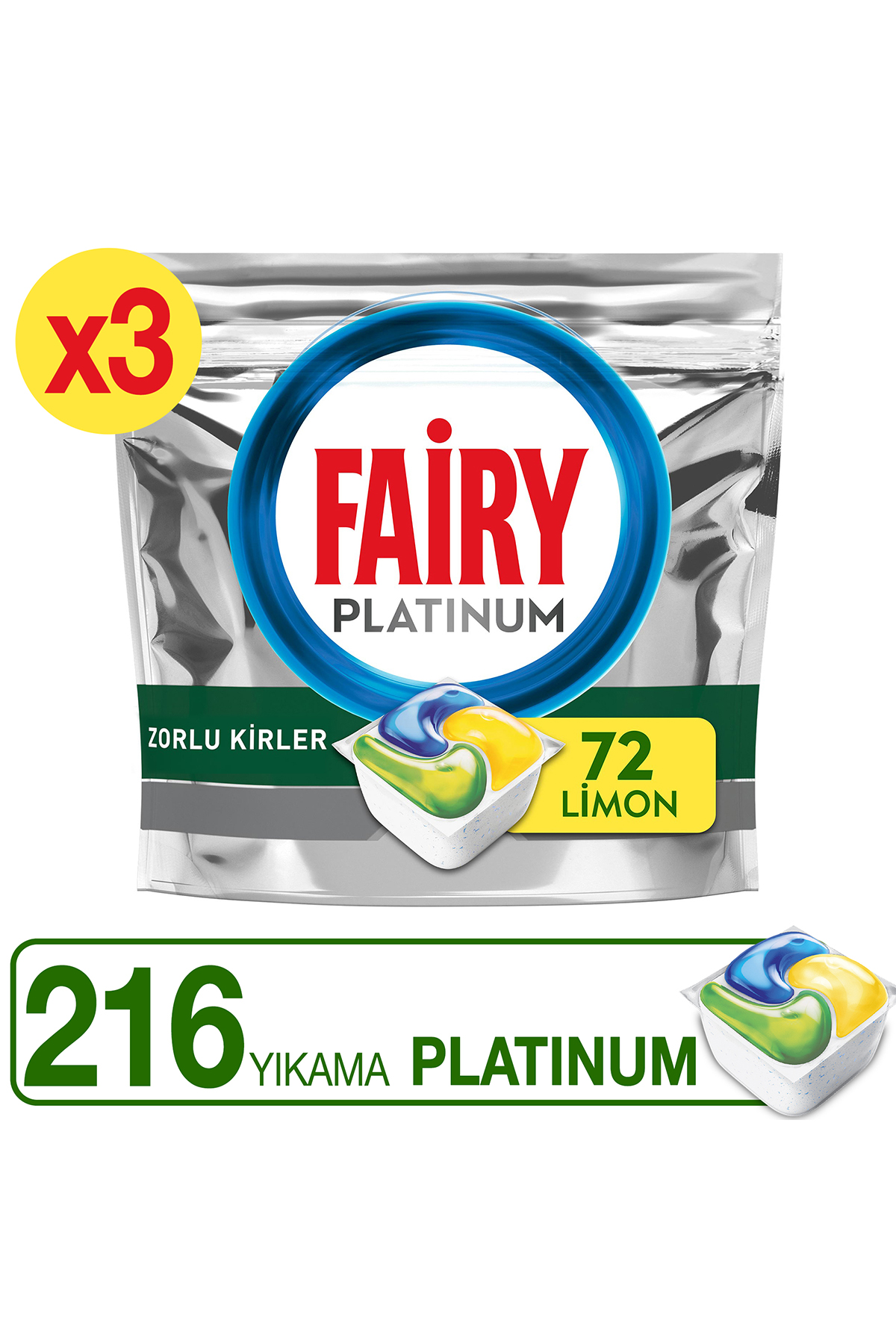 Fairy Platinum Limon Kokulu 3 x 72 Yıkama Bulaşık Makinesi Deterjanı Tableti - Kapsülü