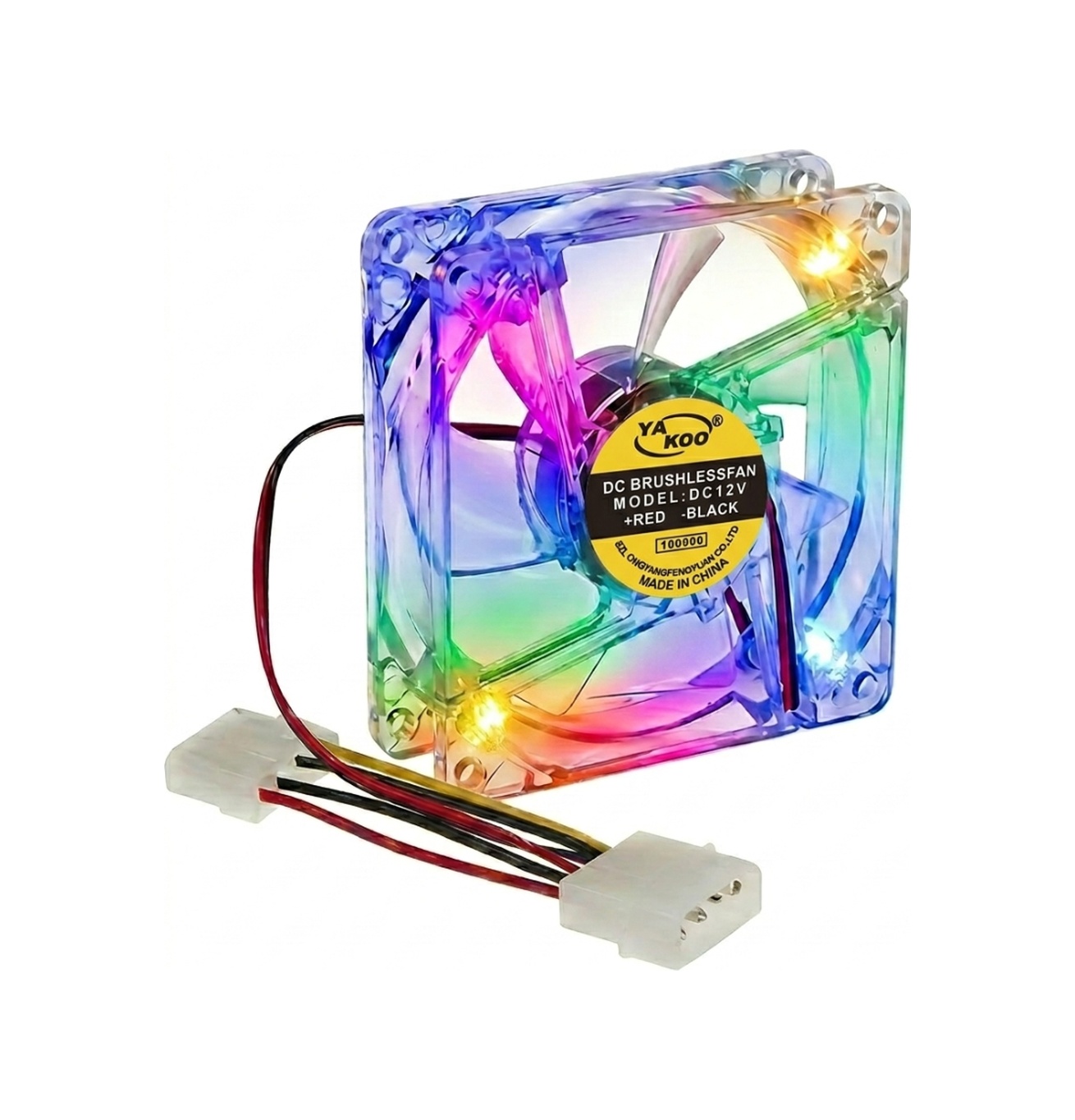 8cm Kasa Fanı - 4 Renk Led Işıklı - Şeffaf - Molex Bağlantı