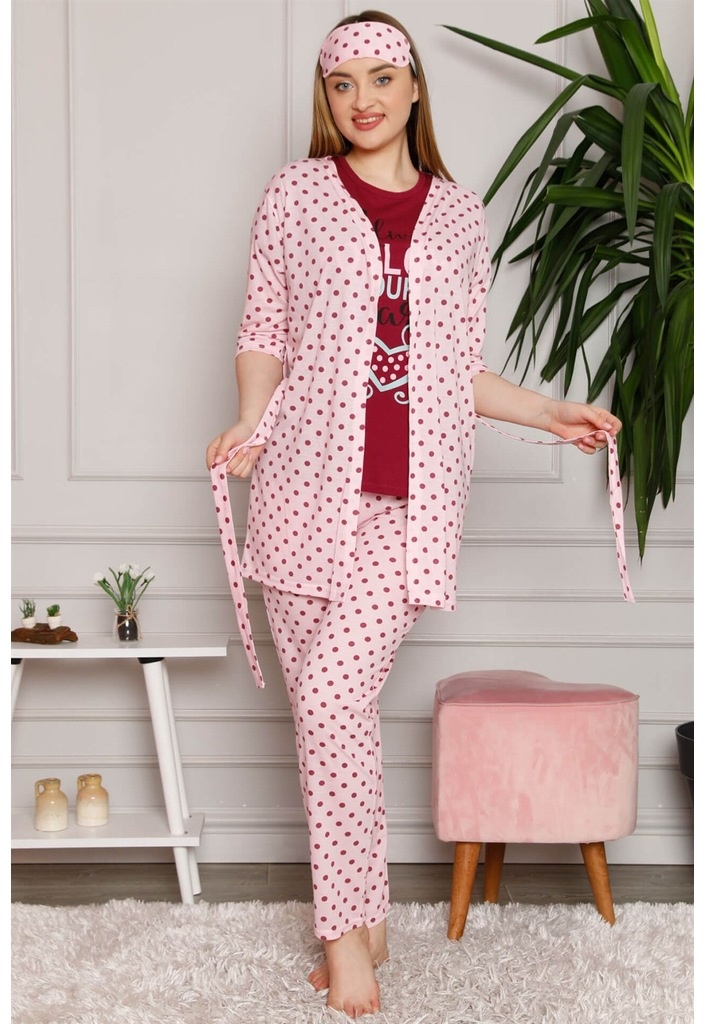 Akbeniz Kadın %100 Pamuk 3'Lü Sabahlık Pijama Takım 1119