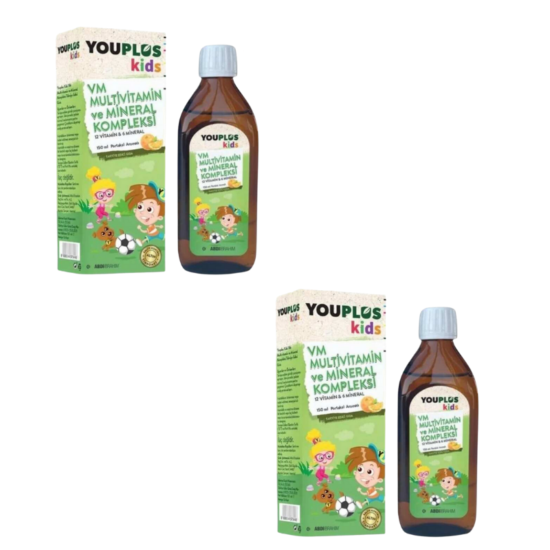 Youplus Kids Multi Vitamin ve Mineral Kompleksi Şurup 2 x 150 ML + Suluk