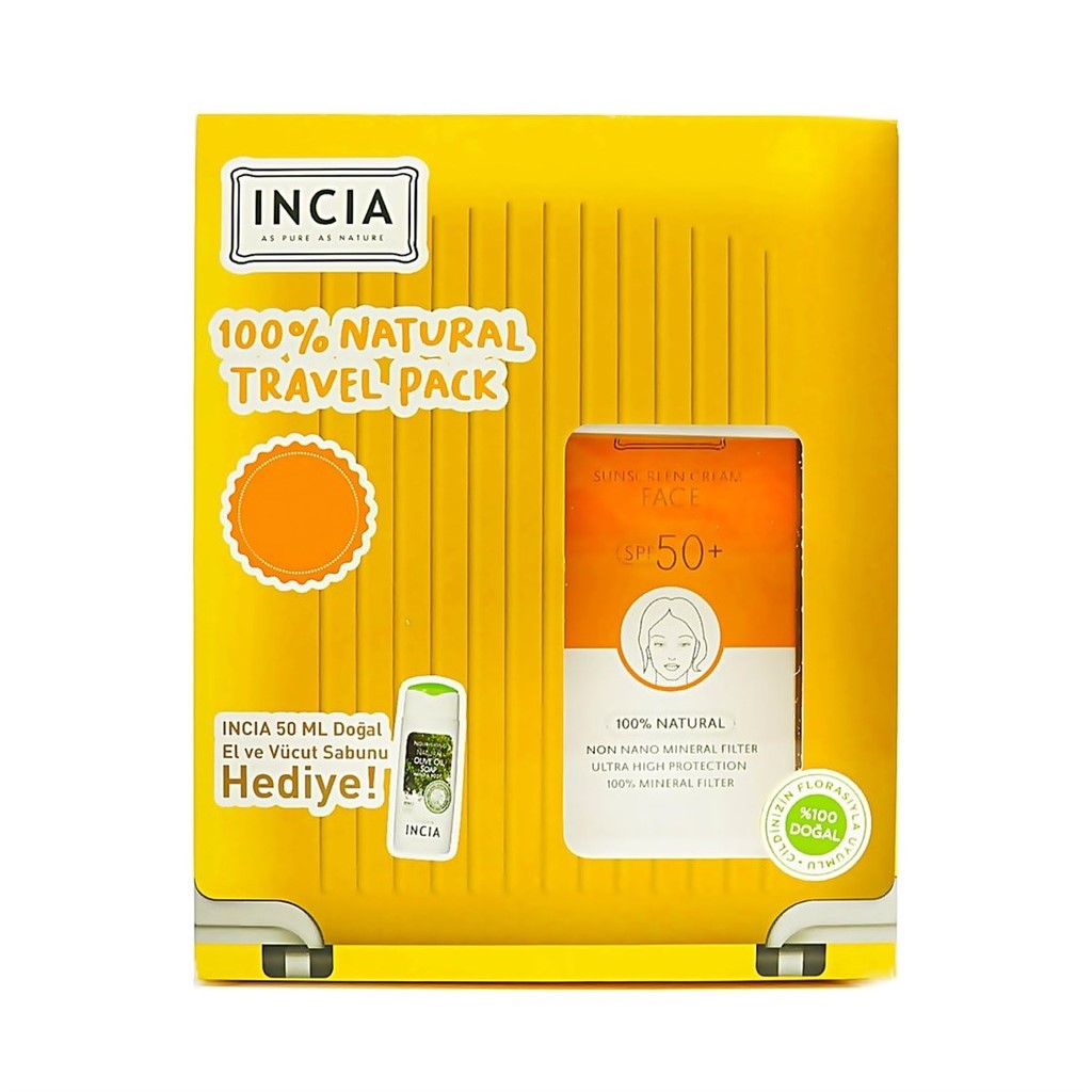 Incia Sunscreen Yüz için Doğal Güneş Kremi Spf 50+ 50 ML + Incia Sıvı Sabun 50 ML