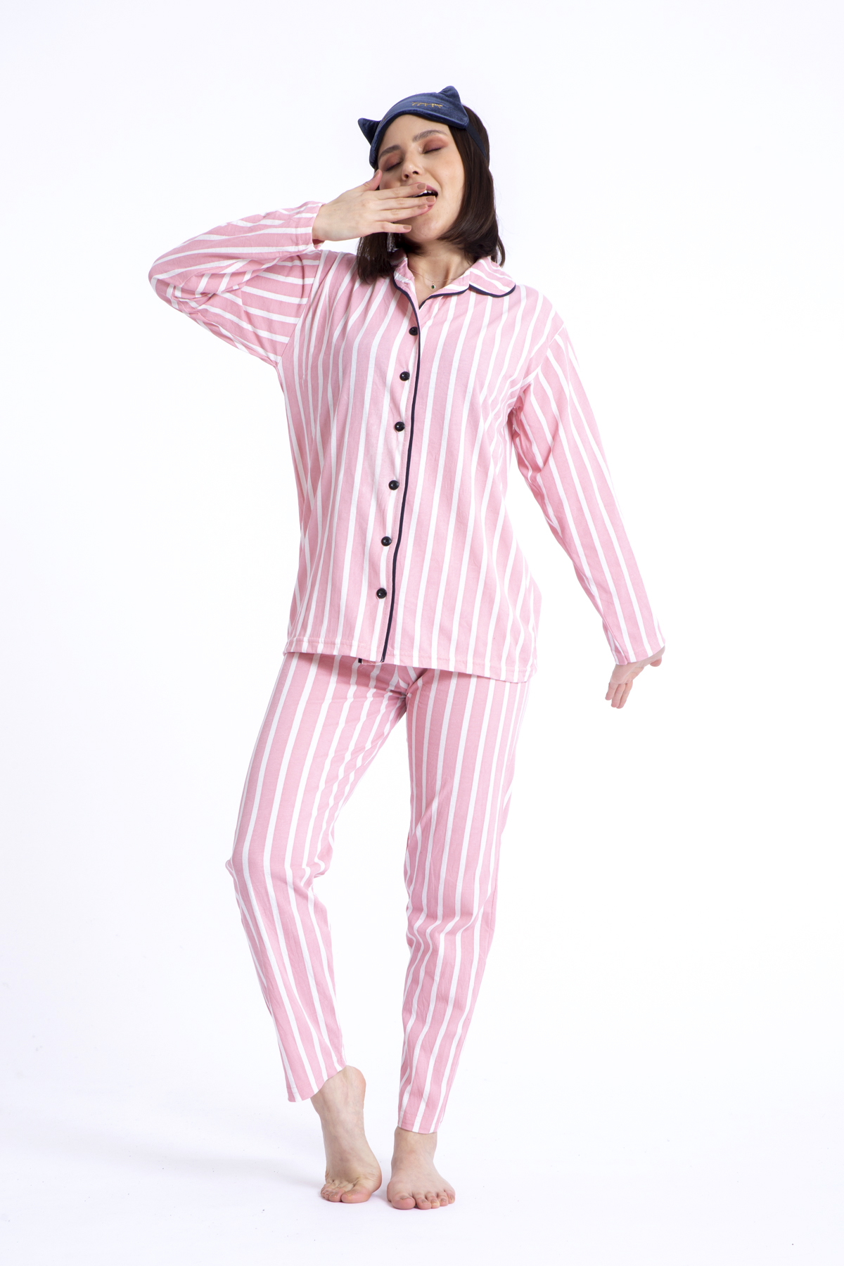 Kadın Gömlek Yaka Düğmeli Pijama Takımı İsem Moda 3010