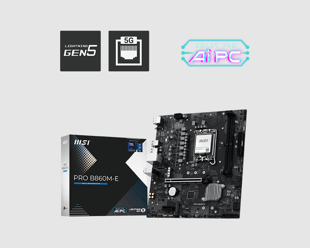 Msı Mb Pro B860m-e Soket 1851 Ddr5 9066mhz Oc 2xm.2 Hdmı Dısplay 5g Lan Matx
