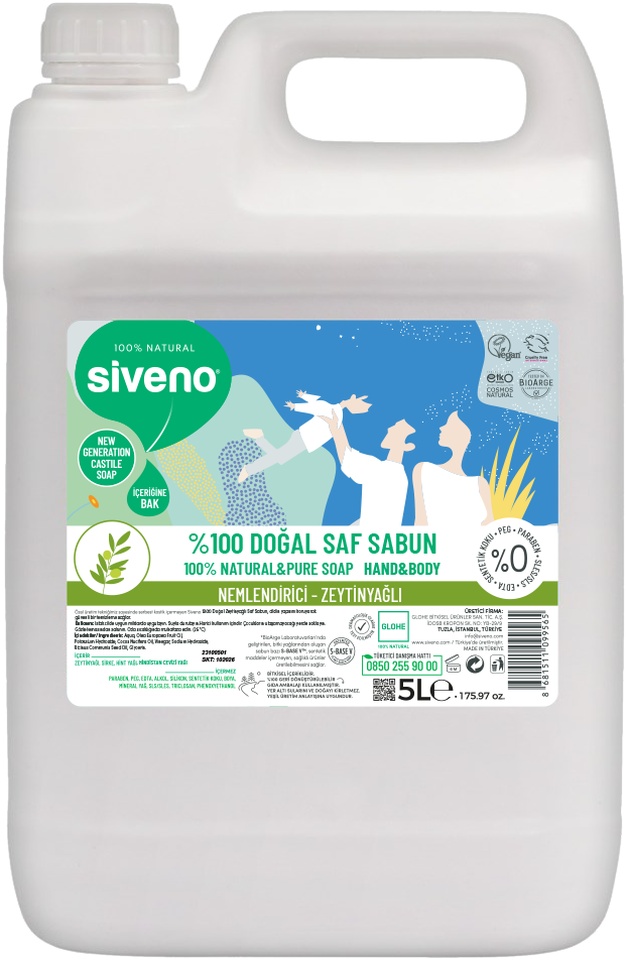 Siveno %100 Doğal Zeytinyağlı Sıvı Kastil Sabun 5 L