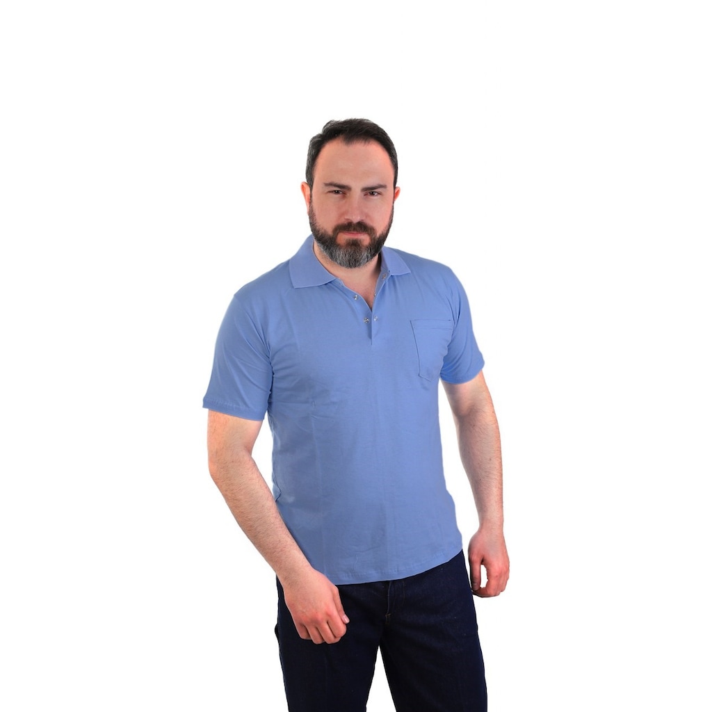 Eser - Polo Yaka Kısa Kol Penye İş Tişörtü - Cepli - Açık Mavi