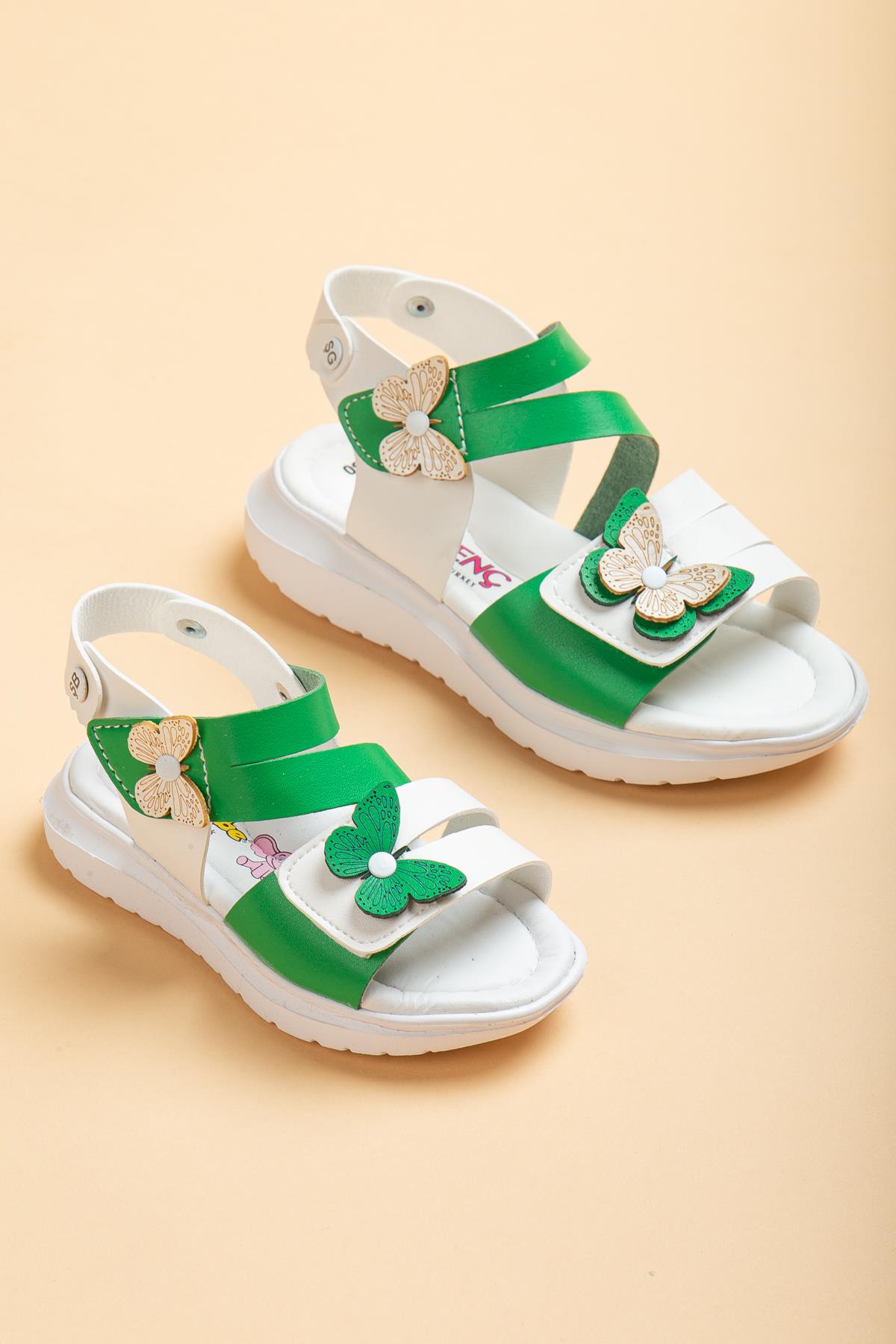 Şirinbebe Şiringenç Kelebek Model Yeşil Kız Bebek Çocuk Sandalet-2315-Yeşil