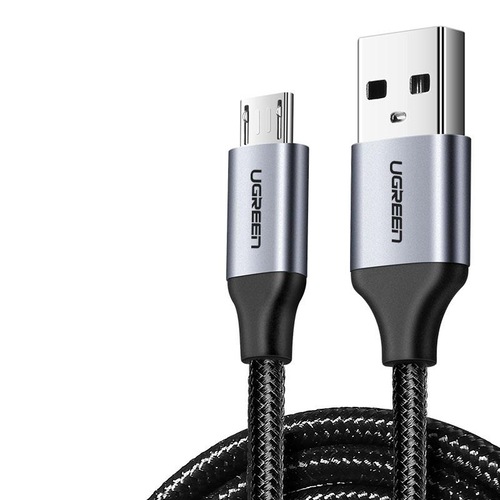 Ugreen 2.4A Örgülü Micro USB Data ve Hızlı Şarj Kablosu Siyah 1 Metre