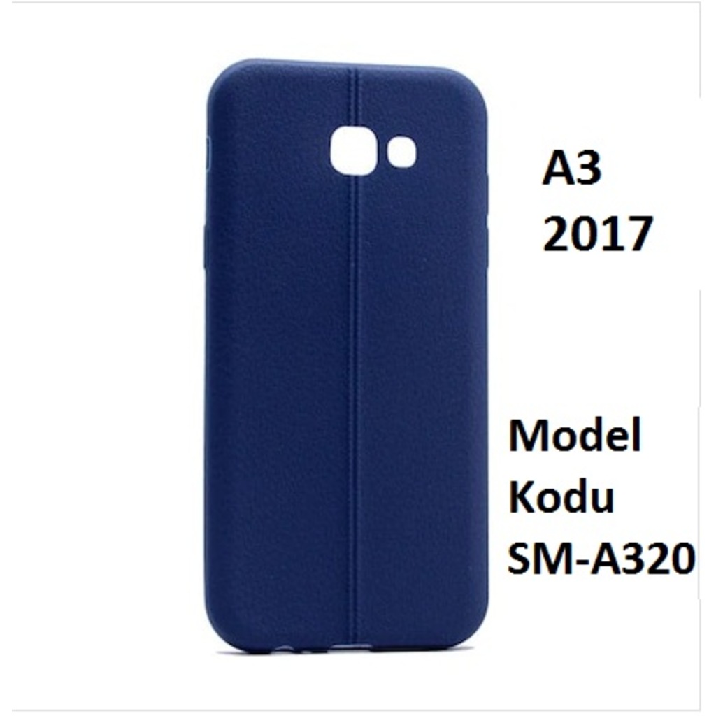 Samsung Galaxy A3 2017 Sm-A320 Kilif Deri Görünümlü Silikon Kilif 311294571 - Renk / Lacivert