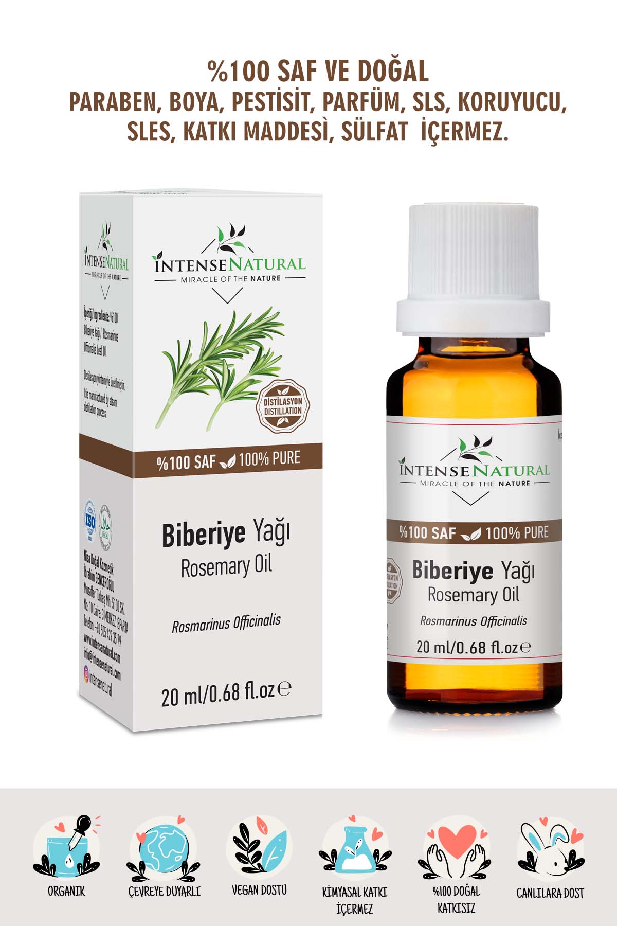Intense Natural Saf ve Doğal Rosemary Essential Oil Biberiye Uçucu Yağı 20 ML