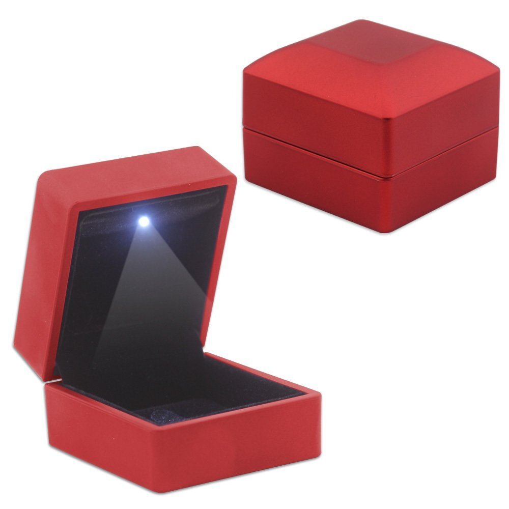 Gümüşhediyeal Işıklı Kırmızı Renk Yüzük/Alyans Kutusu