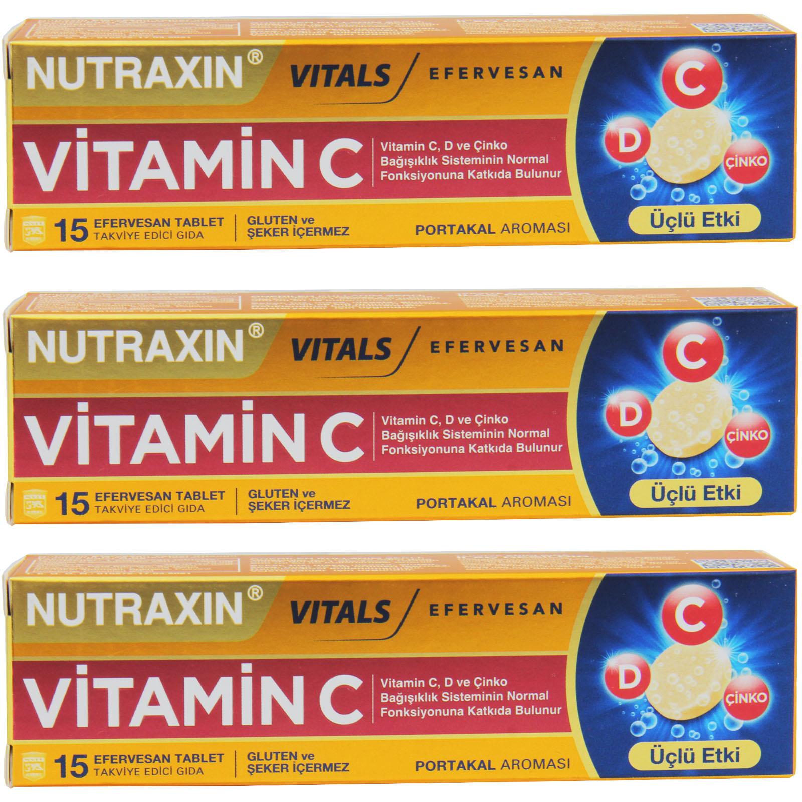 Nutraxin Efervesan Vitamin C-D-Zınc 15 Efervesan Tablet 3 Adet