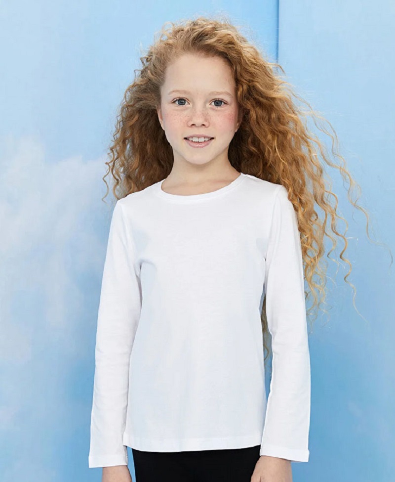 Kız Ve Erkek Çocuk Unisex Uzun Kollu Düz Beyaz Tişört