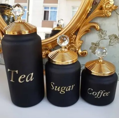 Çay Kahve Şeker Cam Saklama Kabı Dekoratif Saklama Kavanozu