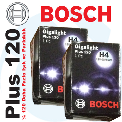 H4 Plus 120 Bosch Gigalight Far Ampulü Çiftli Paket 60/55W