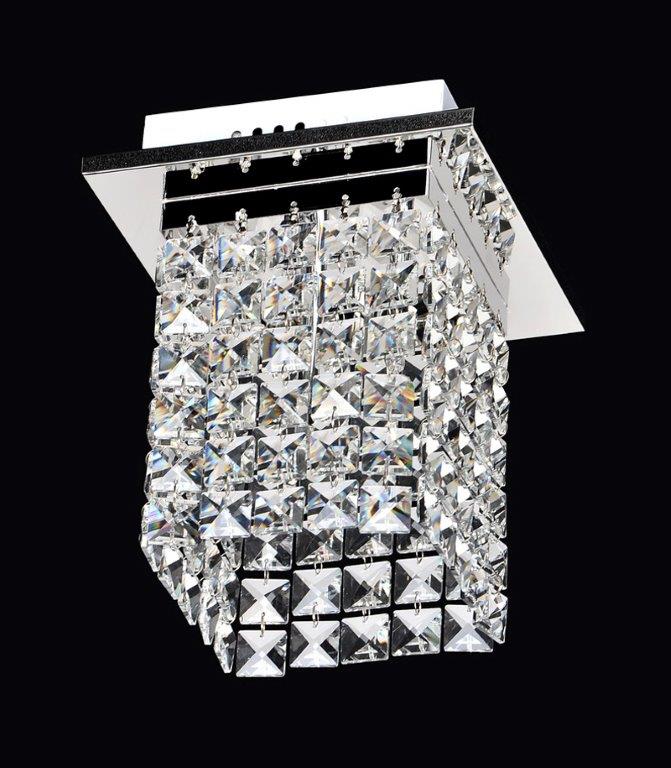 Işıksaçan kristal taşlı tekli ledli metal gövdeli plafonyer avize